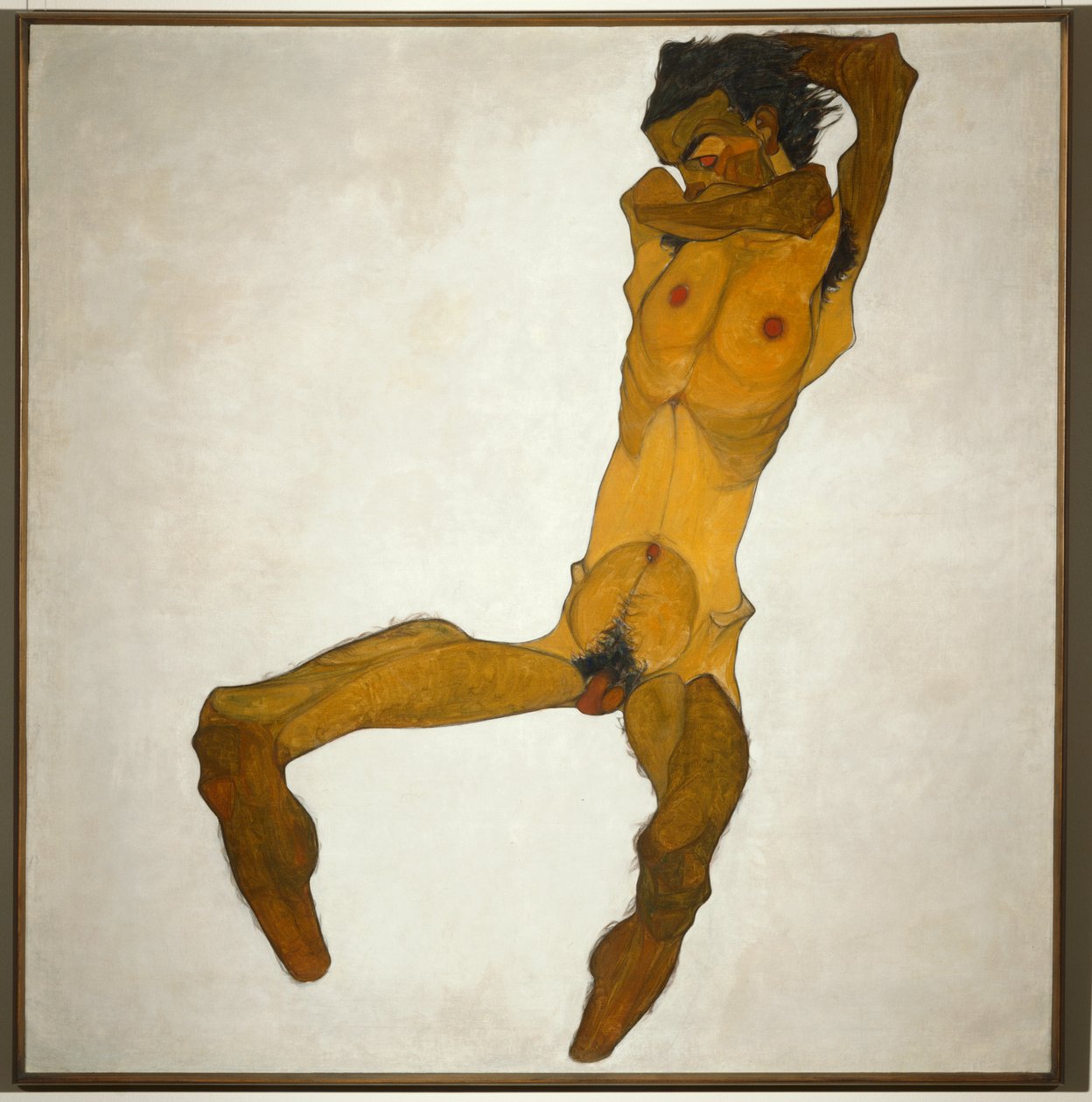 Sitzender Männerakt ... (olie og akvarel på lærred) af Egon Schiele