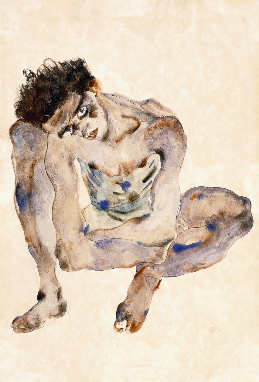 Squatting af Egon Schiele