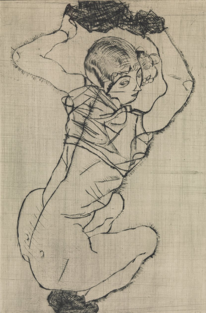 Squatting Woman, 1914. af Egon Schiele