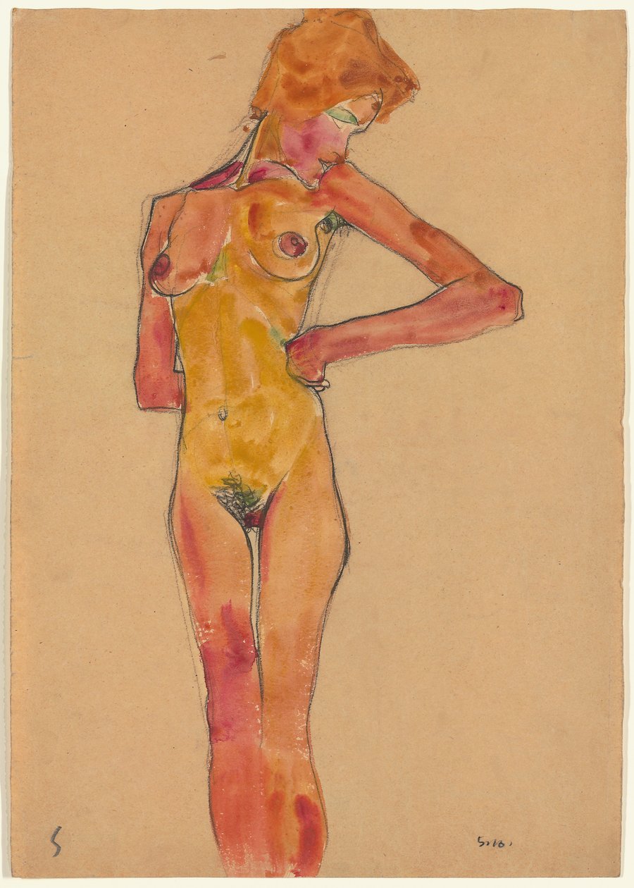 Stående nøgen kvinde af Egon Schiele