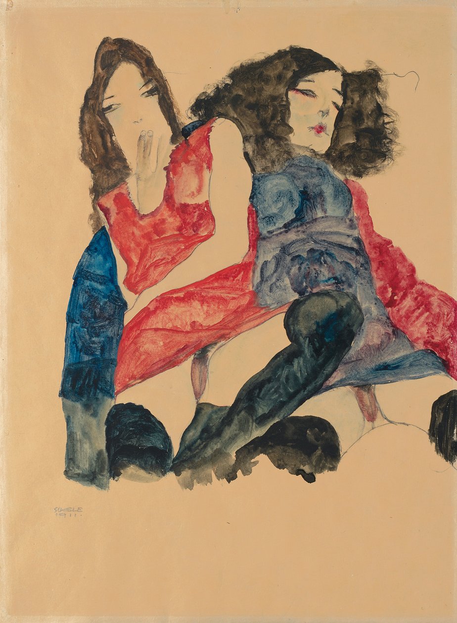 To piger; To piger, 1911 af Egon Schiele