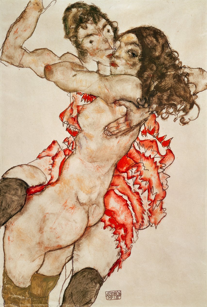 To kvinder omfavner af Egon Schiele