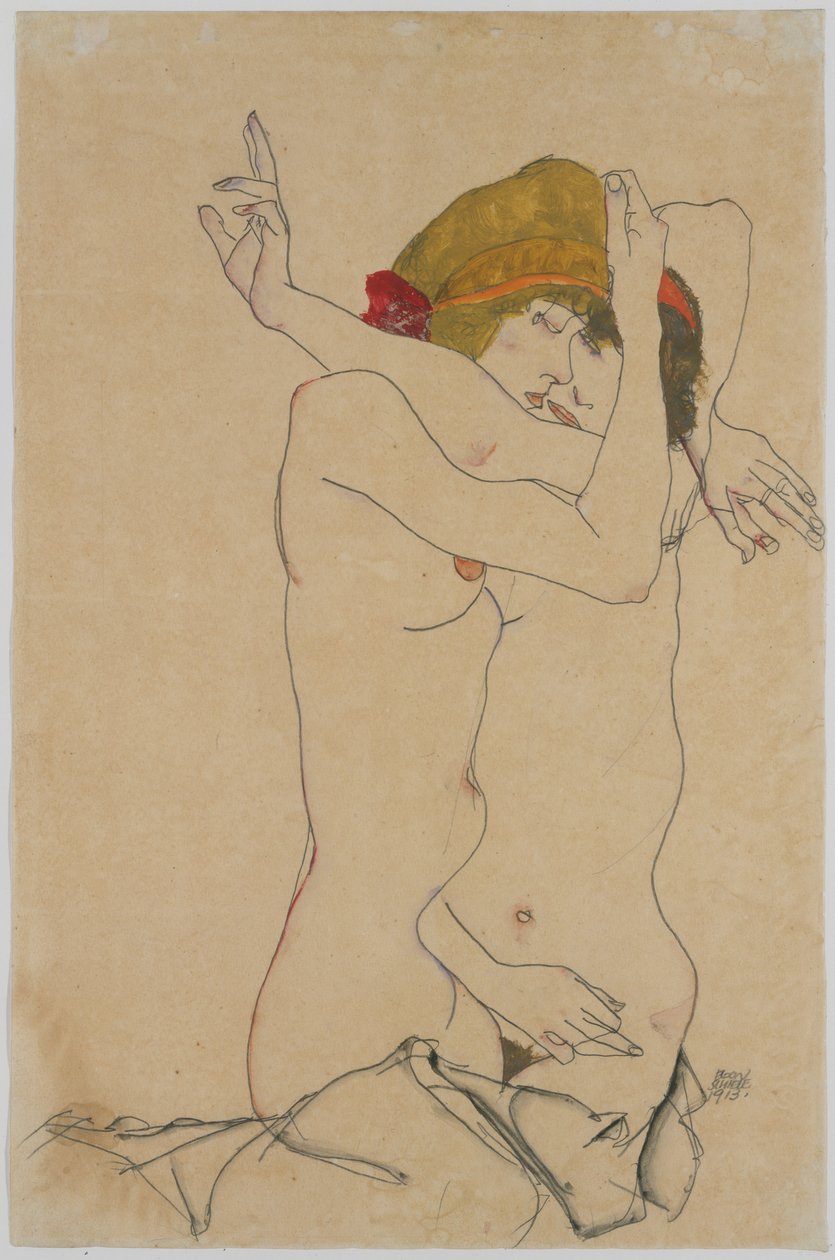 To kvinder omfavner, 1913. af Egon Schiele