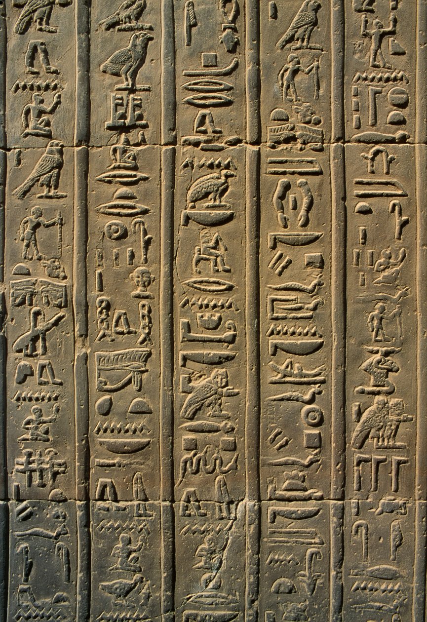 Detalje af en reliefhieroglyffersten af Egyptian