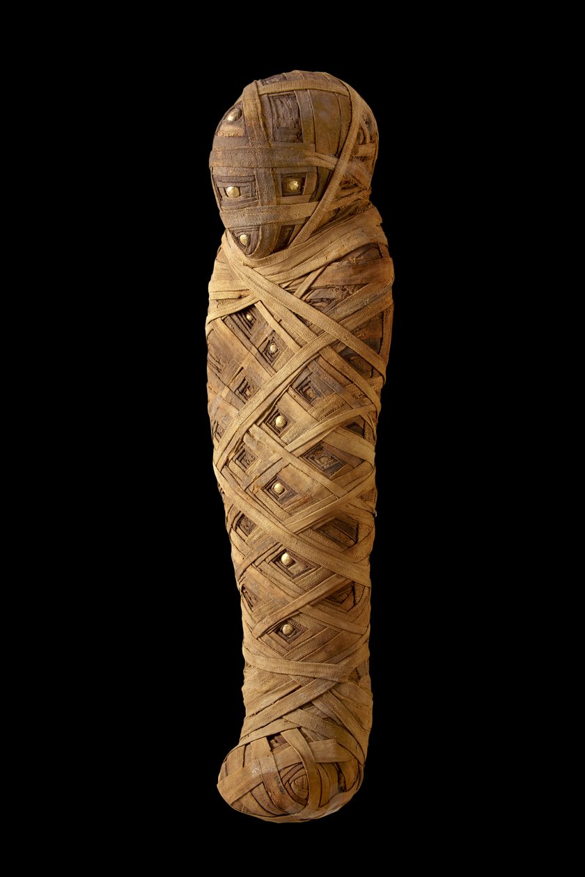 Mumificeret barn (linned, guld) af Egyptian