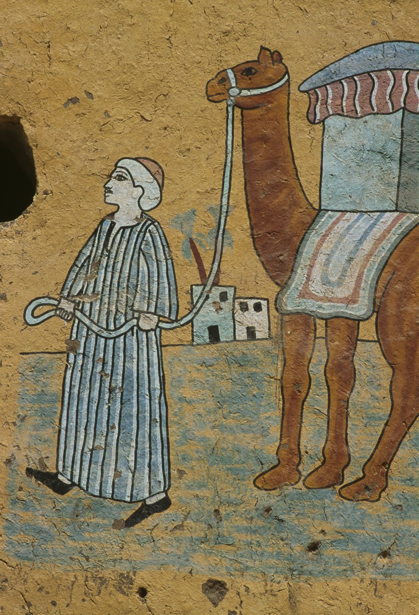 Malet væg, der forestiller en mand med en kamel (vægmaleri) af Egyptian