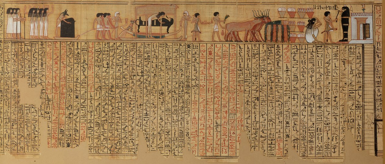 Den afdødes ånd, der stiger ned i dens grav, fra skriveren Neqbeds dødebog, New Kingdom (papyrus) af Egyptian 18th Dynasty