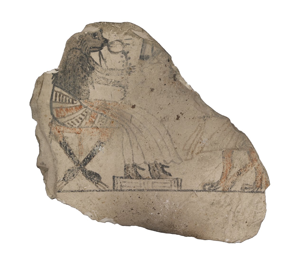 Kalksten ostracon med humoristiske skitser i rød og sort blæk kalksten malet med sort og rød blæk af Egyptian 19th Dynasty