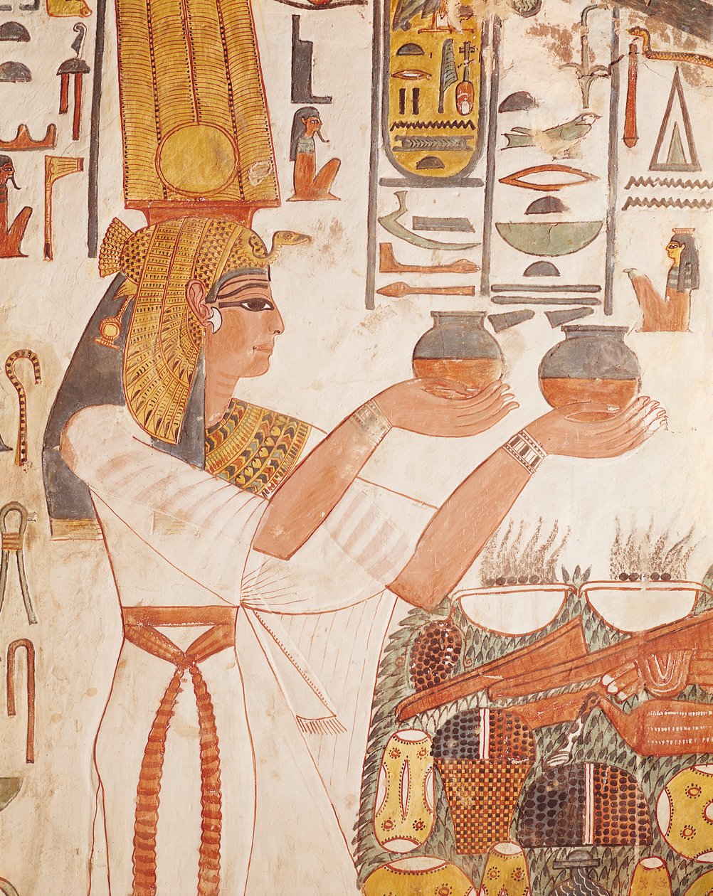 Nefertari giver et tilbud fra Nefertaris grav (vægmaleri) af Egyptian 19th Dynasty