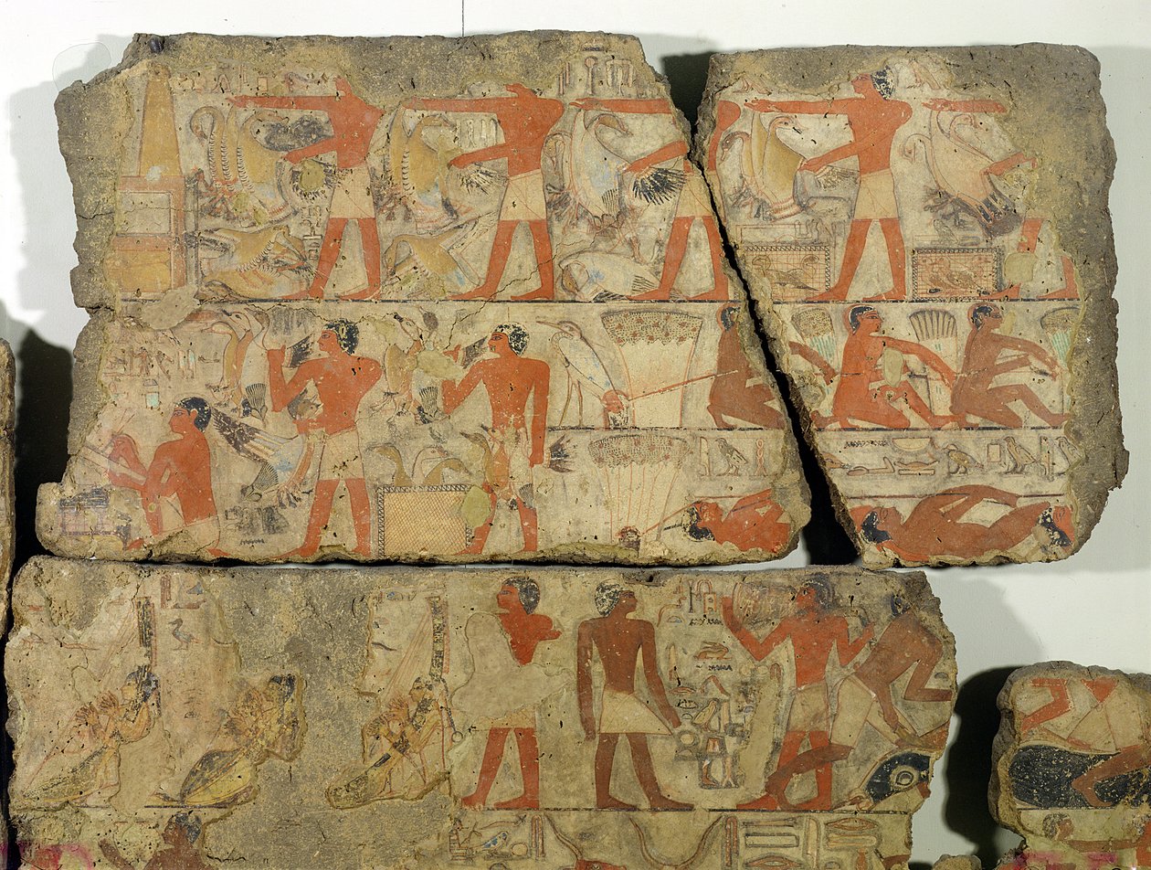 Malerier fra Metjetjis grav, fra Saqqara, Old Kingdom (malet sten) af Egyptian 6th Dynasty