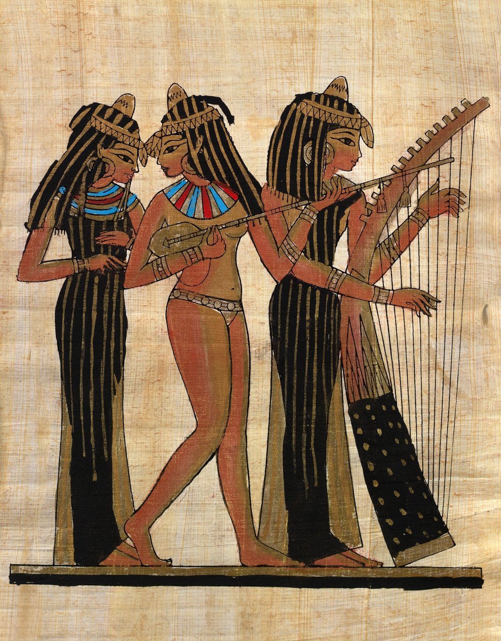 egyptisk kunst; Egyptisk Papyrus: Musikere; Saml Part af Egyptian Egyptian