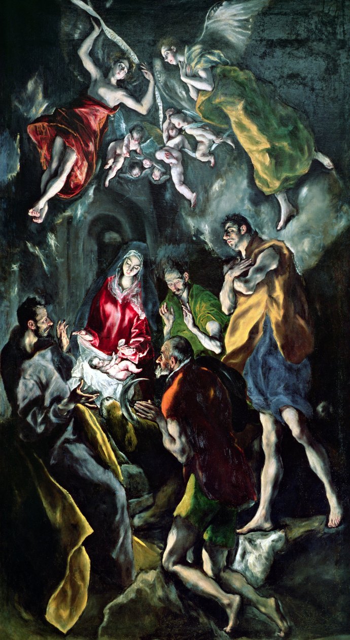 Hyrdernes tilbedelse, fra Santo Domingo el Antiguo-altertavlen, ca. 1603-14 af El Greco
