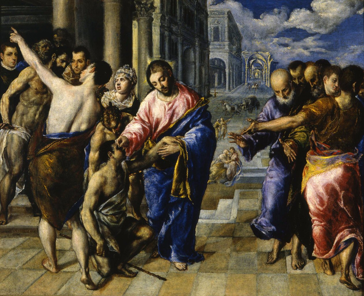Jesus healing the blind man, c. 1573dani af El Greco