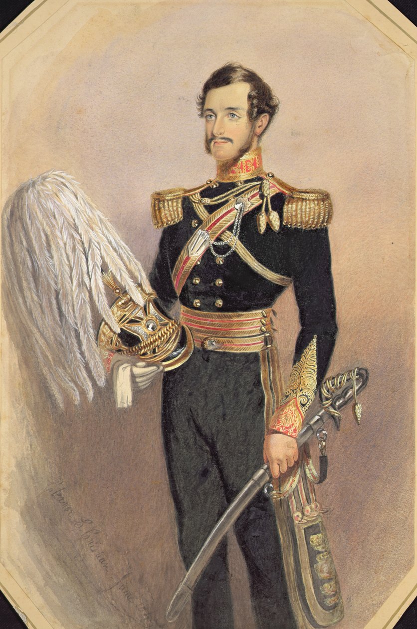 Portræt af en officer i fuld militærdragt, 1840 (wc med gummi arabicum på papir) af Eleanor Cristian