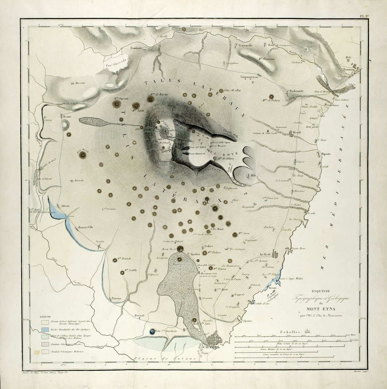 Topografisk og geologisk undersøgelse af Etna (akvatint) af Elie de Beaumont