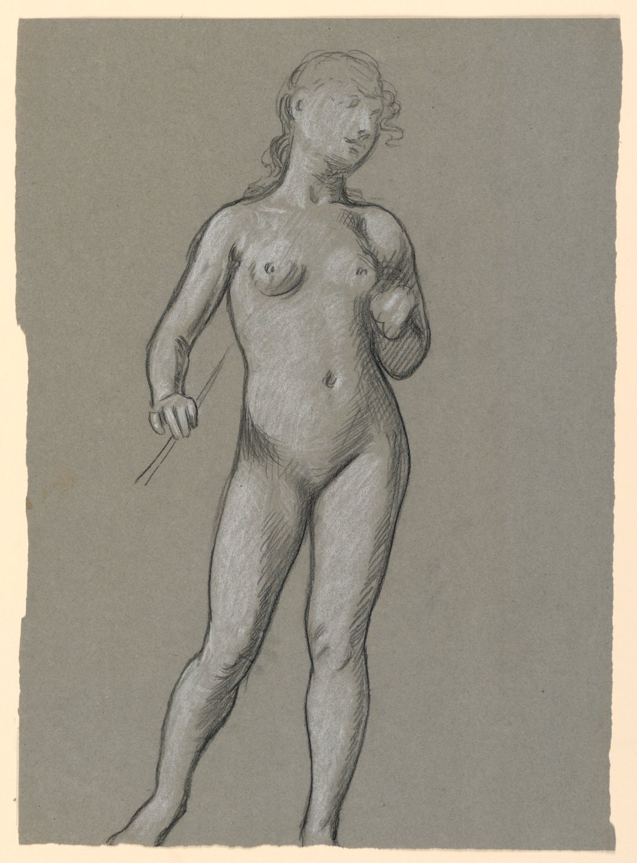 Tegning, Studie af kvindelig nøgen, ca. 1885 af Elihu Vedder