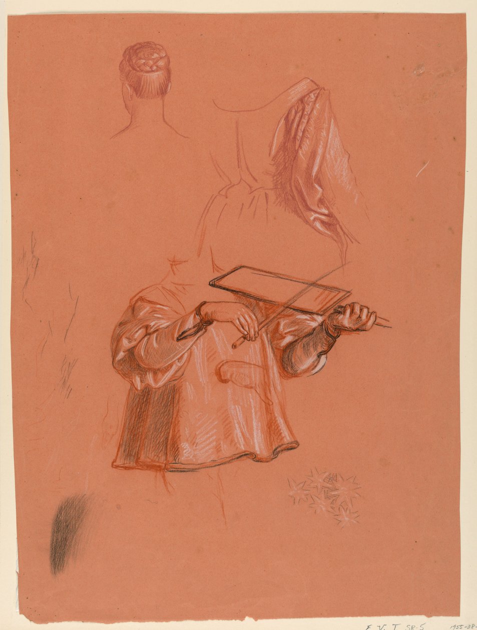Tegning, figur- og draperistudier, ca. 1885 af Elihu Vedder