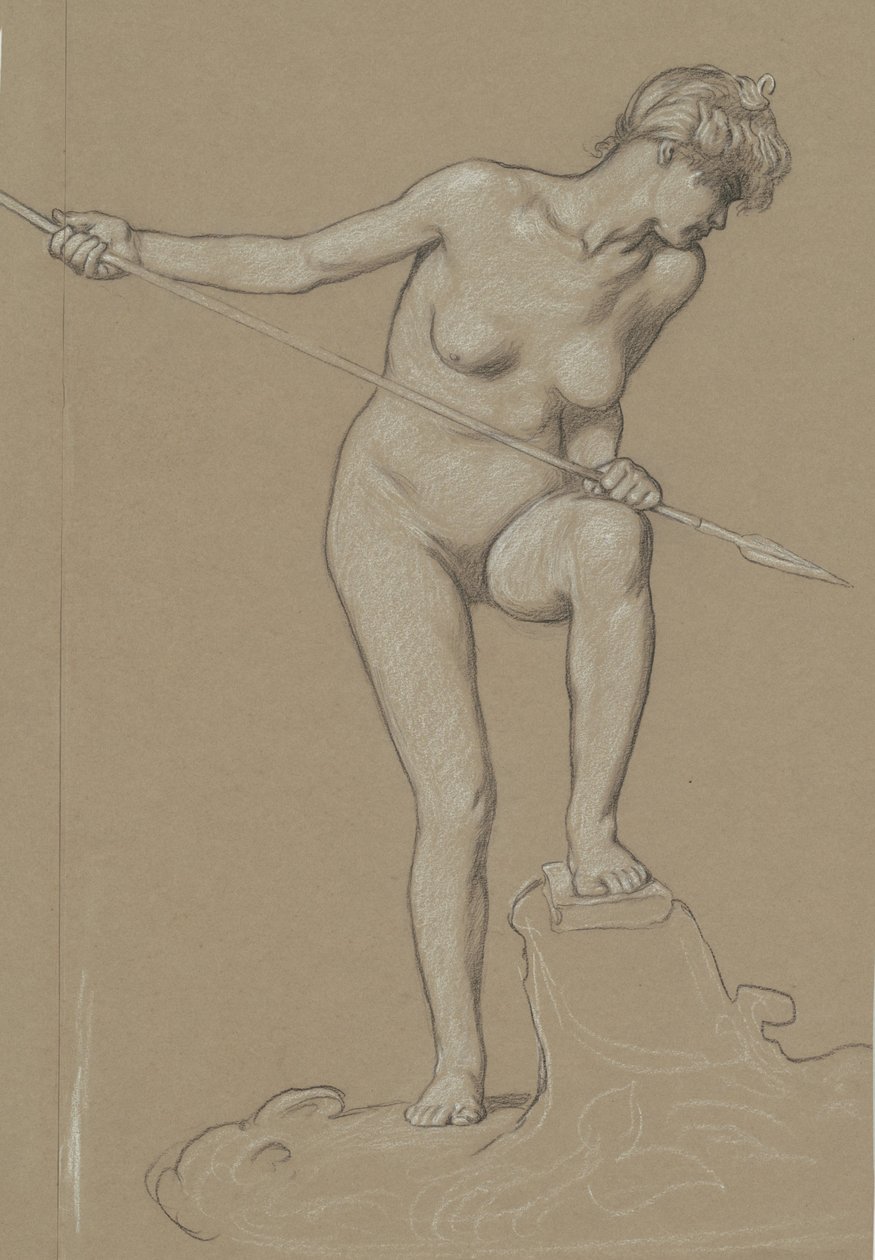 Pigen Spearing Delfin, ca. 1900. af Elihu Vedder