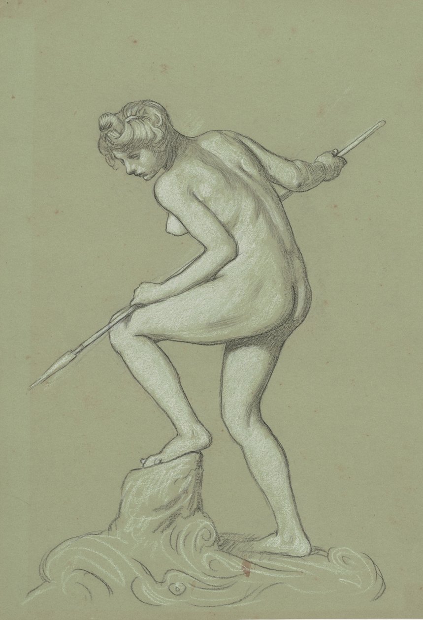 Pigen Spearing Delfin, ca. 1900. af Elihu Vedder