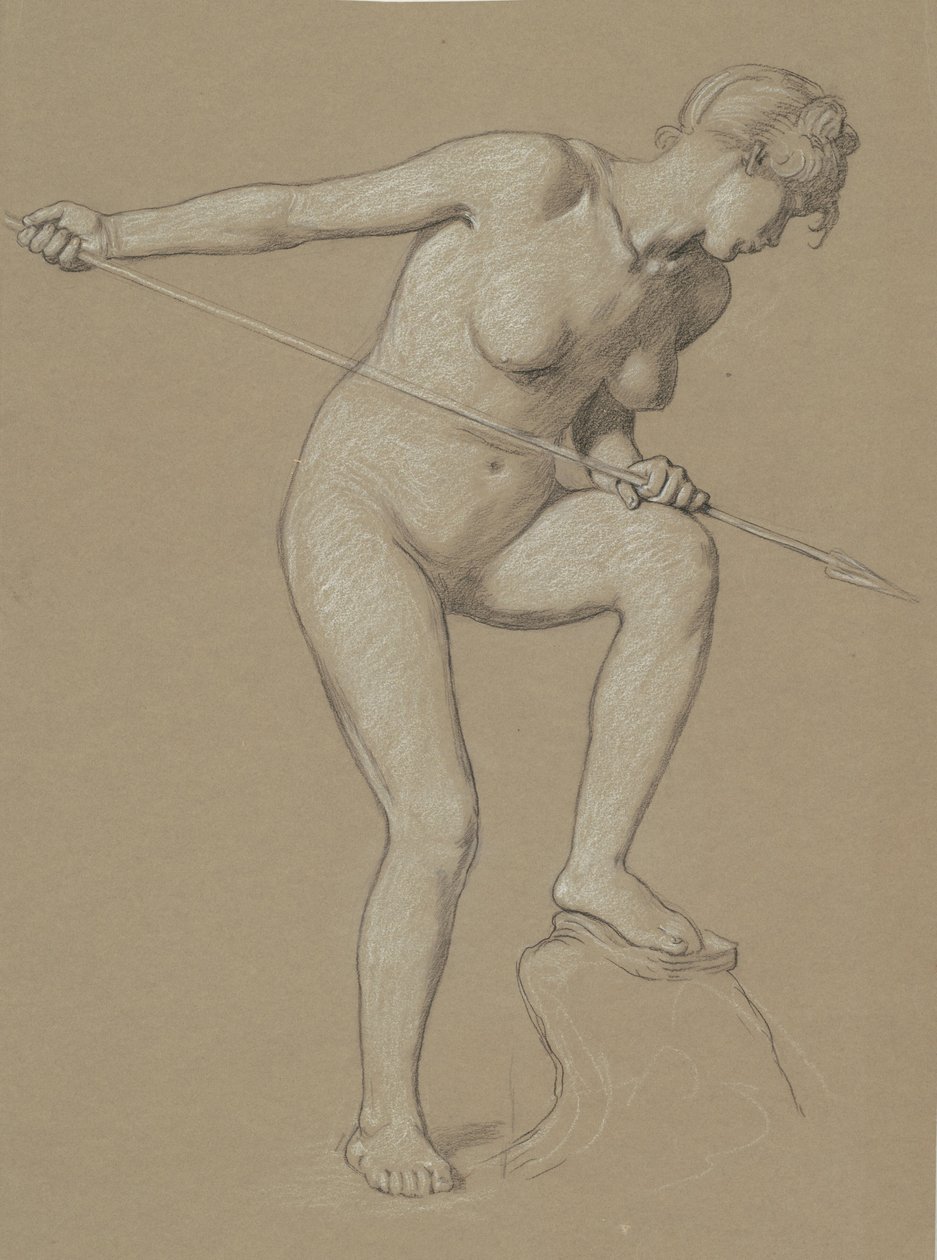 Pigen Spearing Delfin, ca. 1900. af Elihu Vedder