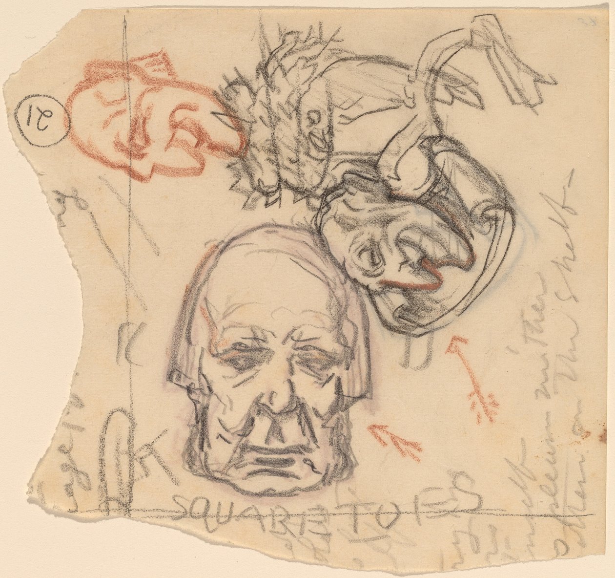 Selvportræt: Karikaturer, ca. 1918. af Elihu Vedder