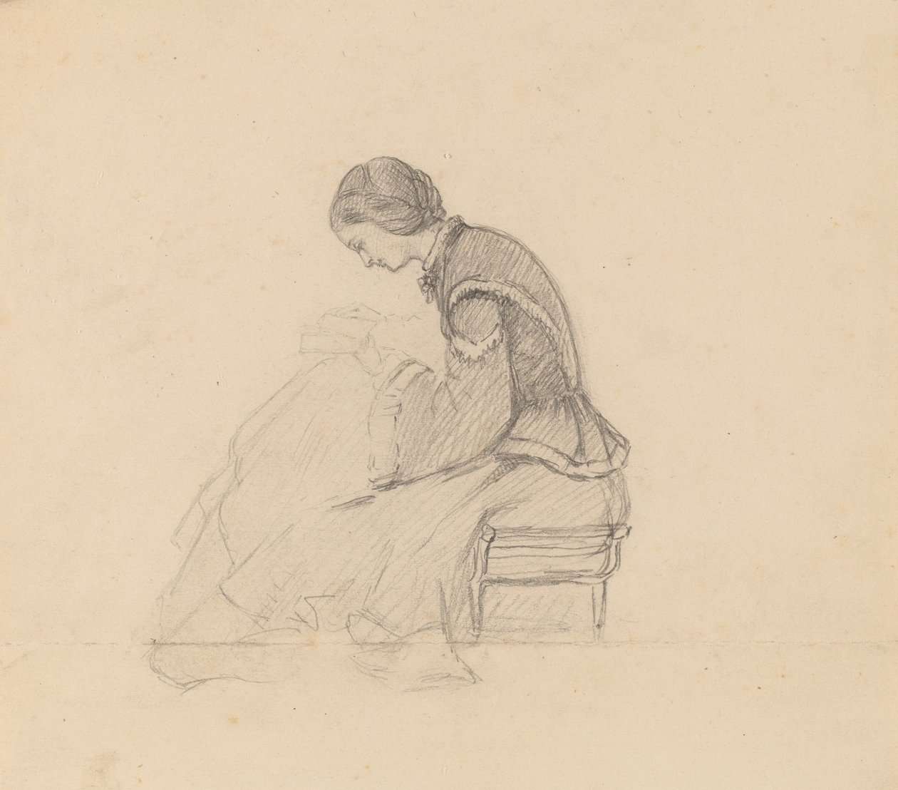 Studie af en pige, der læser, ca. 1858. af Elihu Vedder