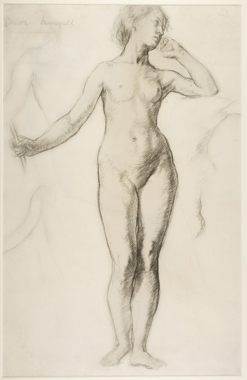 Stående kvindelig nøgen, ca. 1897 (kridt på papir) af Elinor Mary Darwin