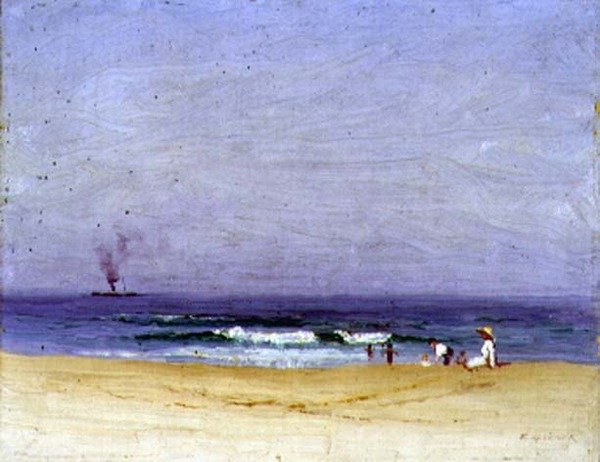 On the Beach (olie på lærred) af Elioth Gruner