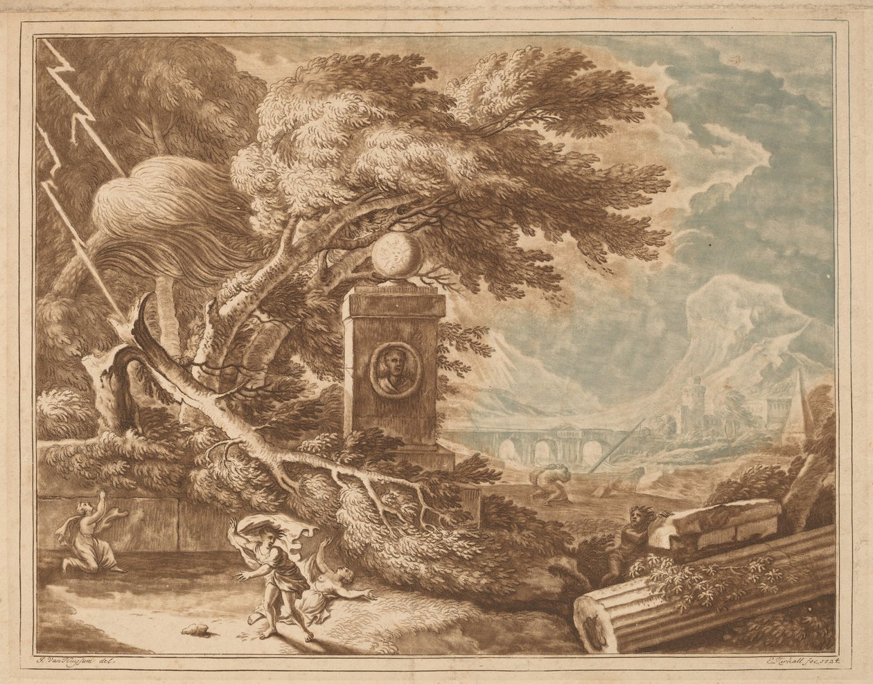 Heroisk stormfuldt landskab, 1724. af Elisha Kirkall