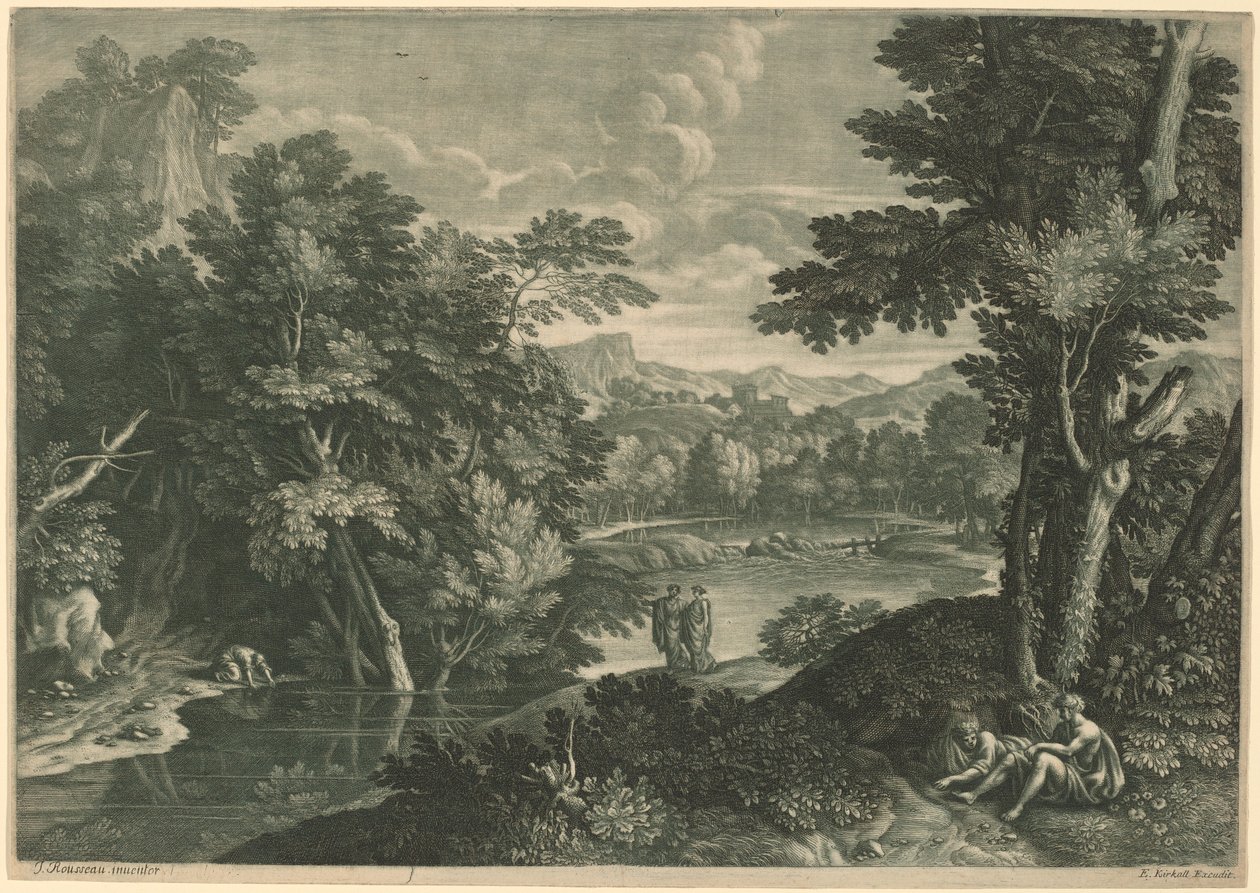 Landskab af Elisha Kirkall, after Jacques Rousseau