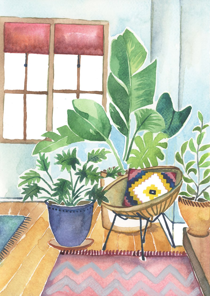 Stueplanter, 2018 (akvarel) af Elizabeth Rider