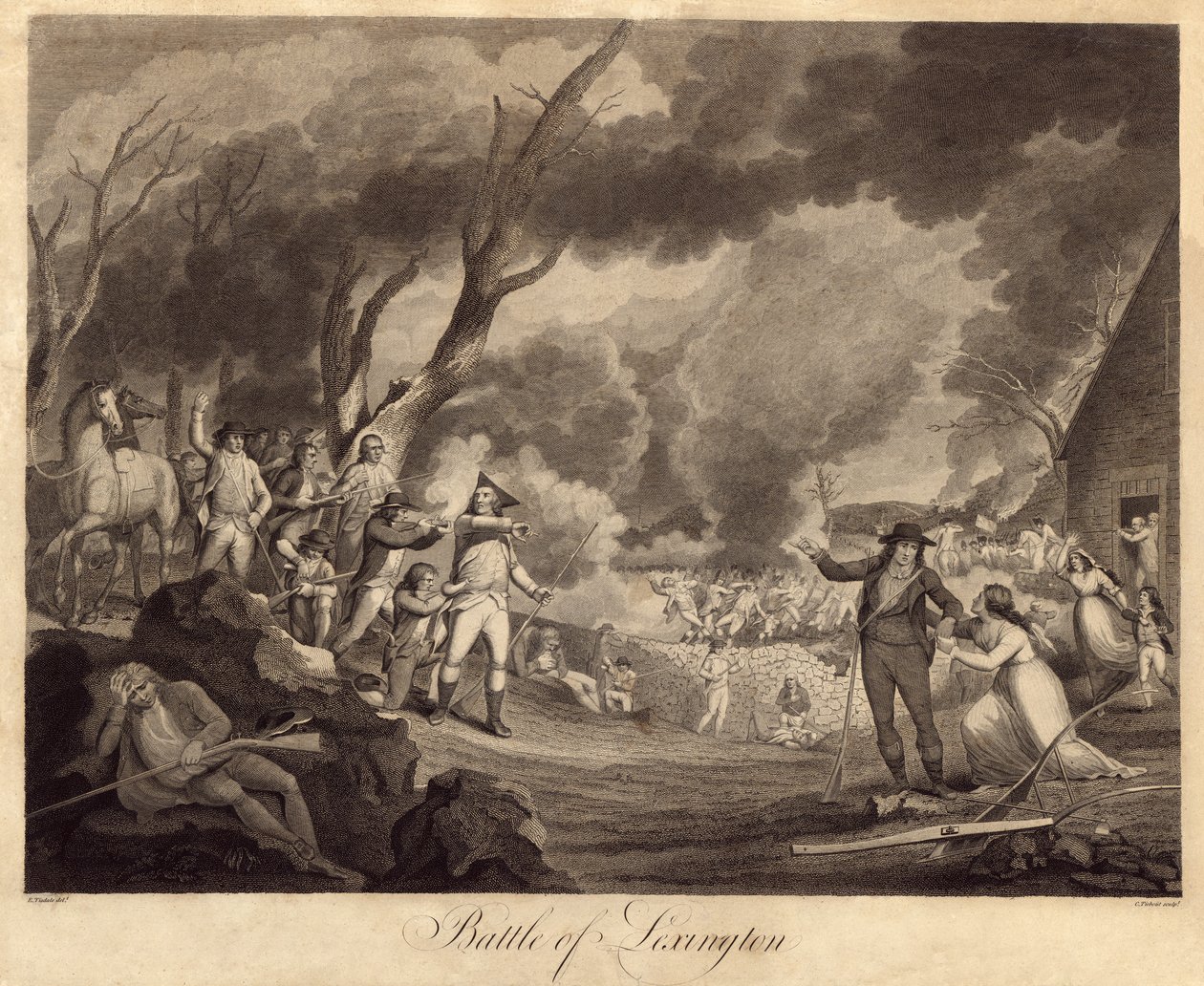 Slaget ved Lexington, indgraveret af Cornelius Tiebout (1768-1835) af Elkanah Tisdale
