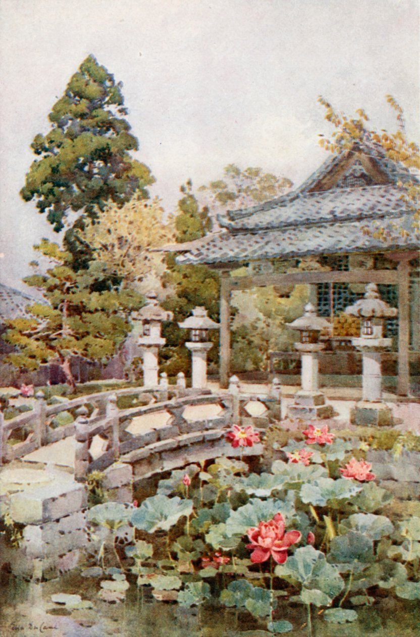 Lotus ved Kyomidzu (farvelitografi) af Ella Du Cane