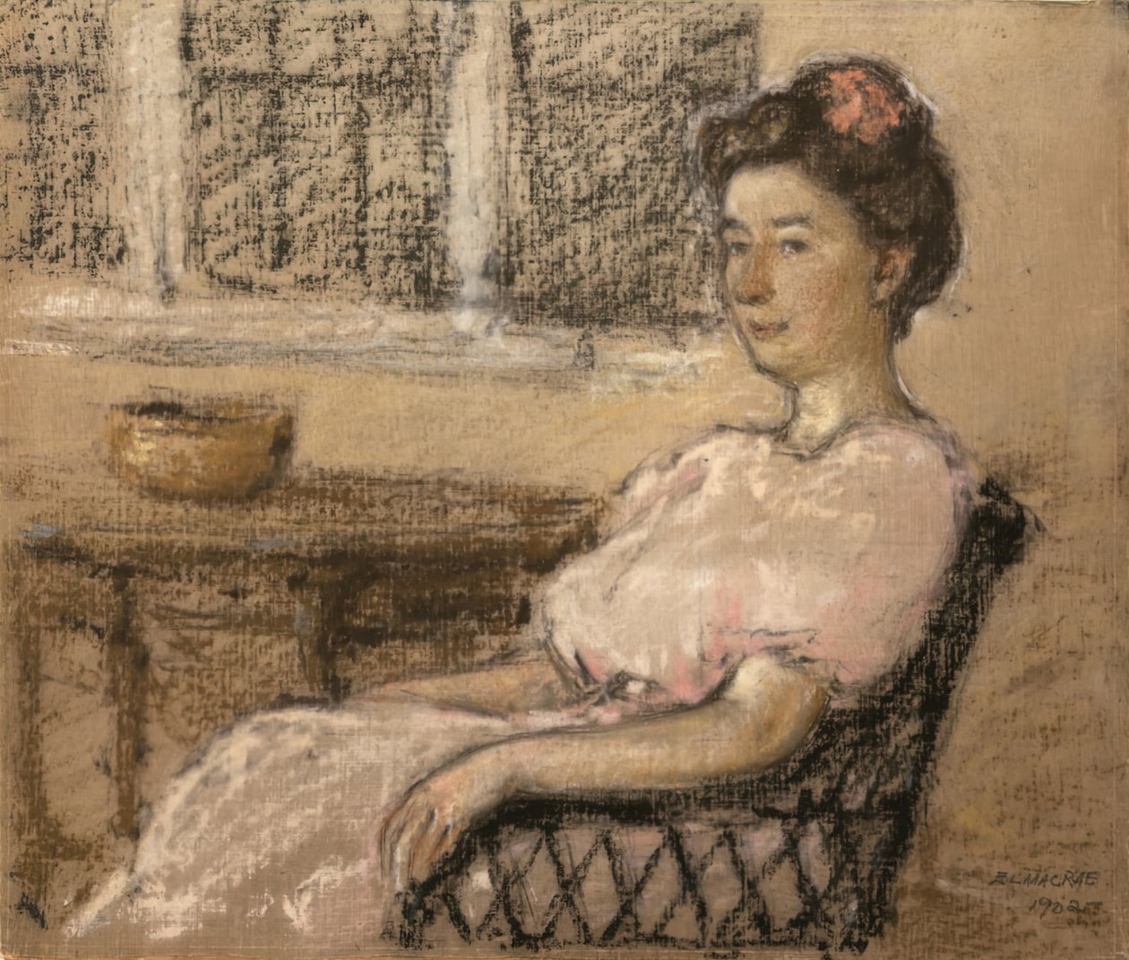 Siddende kvinde i lyserød, 1902. af Elmer Livingston MacRae