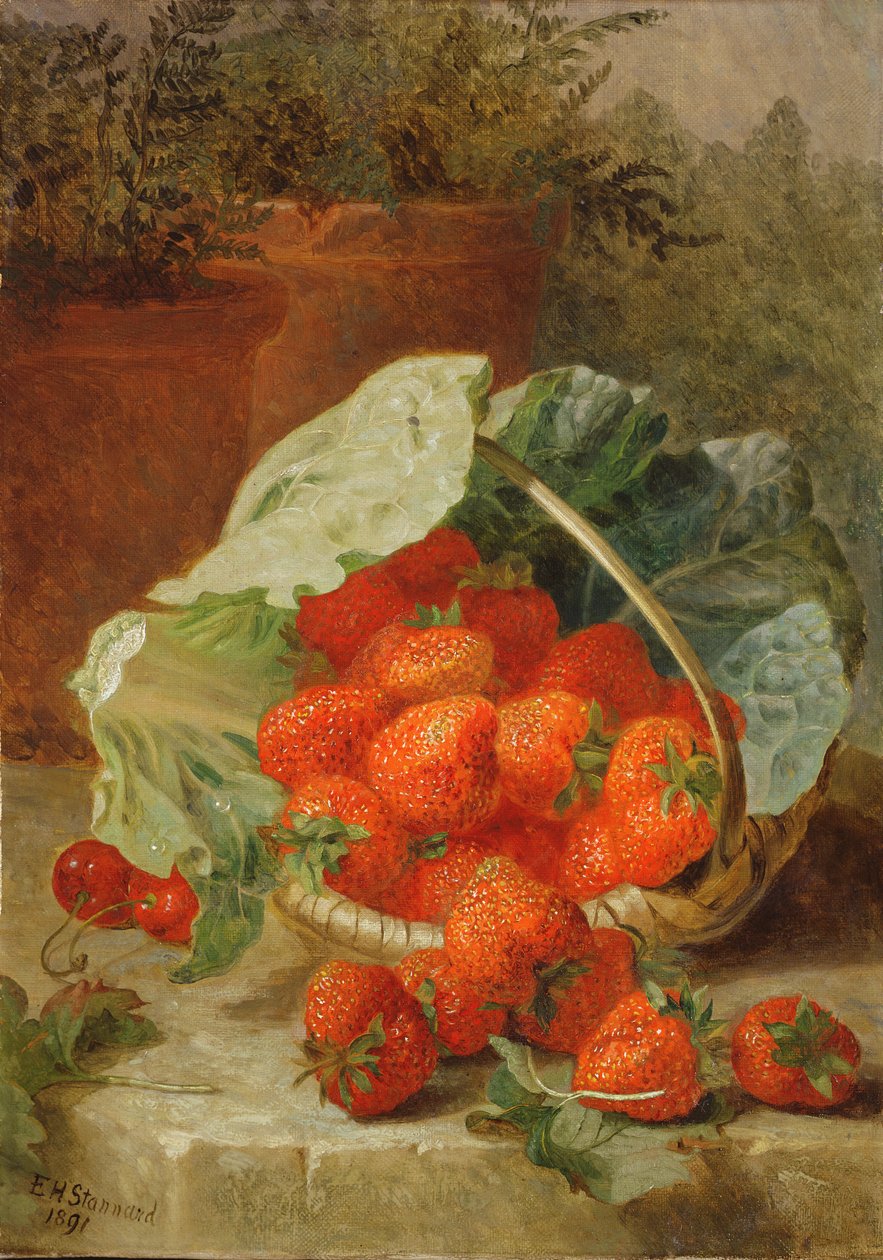 Jordbær i et kålblad, 1891 af Eloise Harriet Stannard