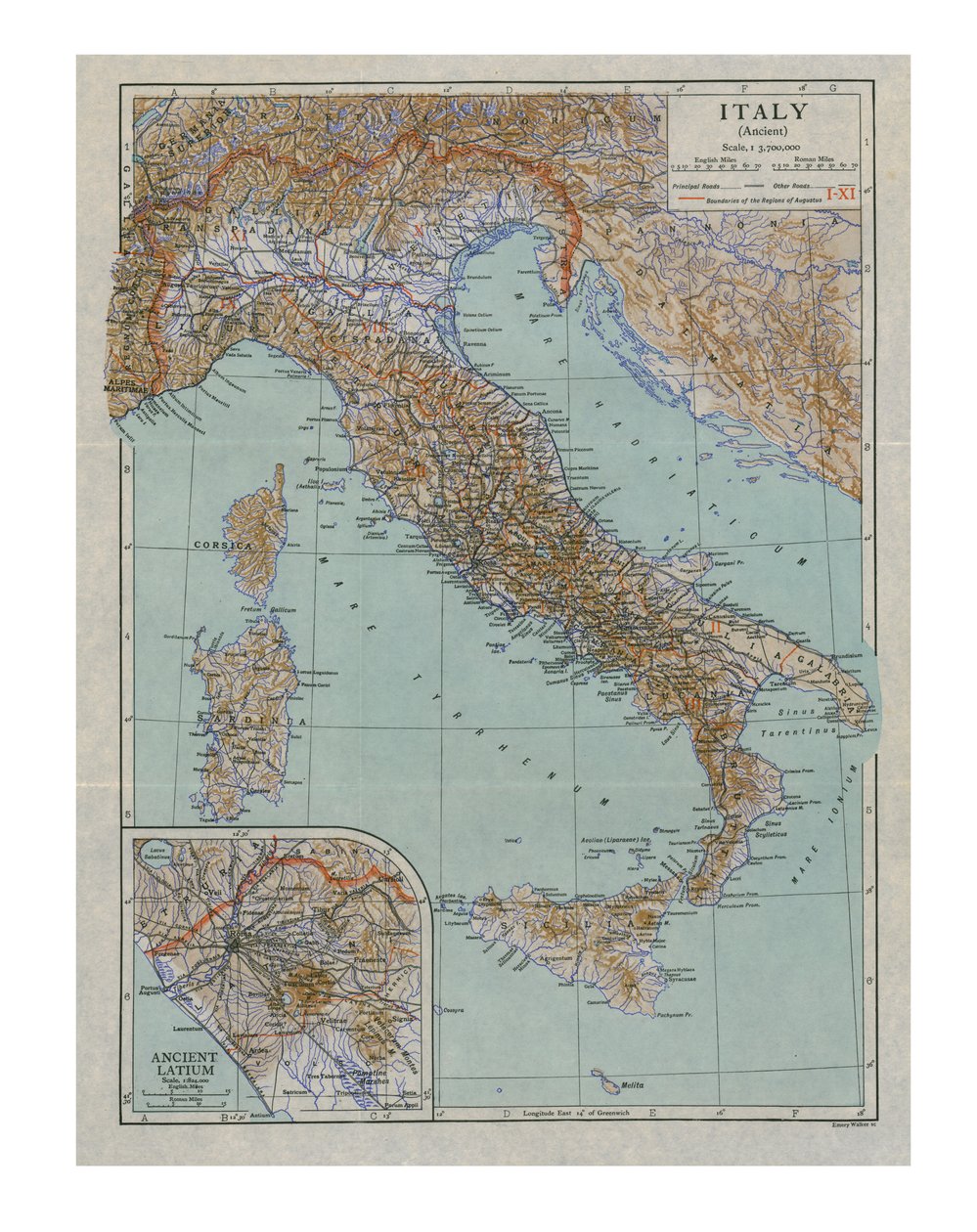 Kort over det gamle Italien, c1910