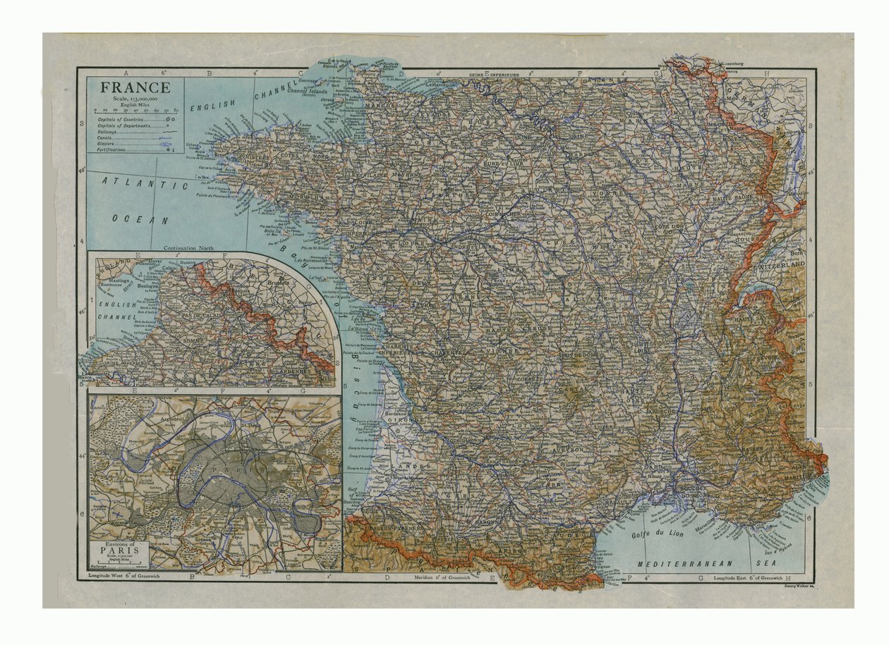 Kort over Frankrig, c1910. af Emery Walker