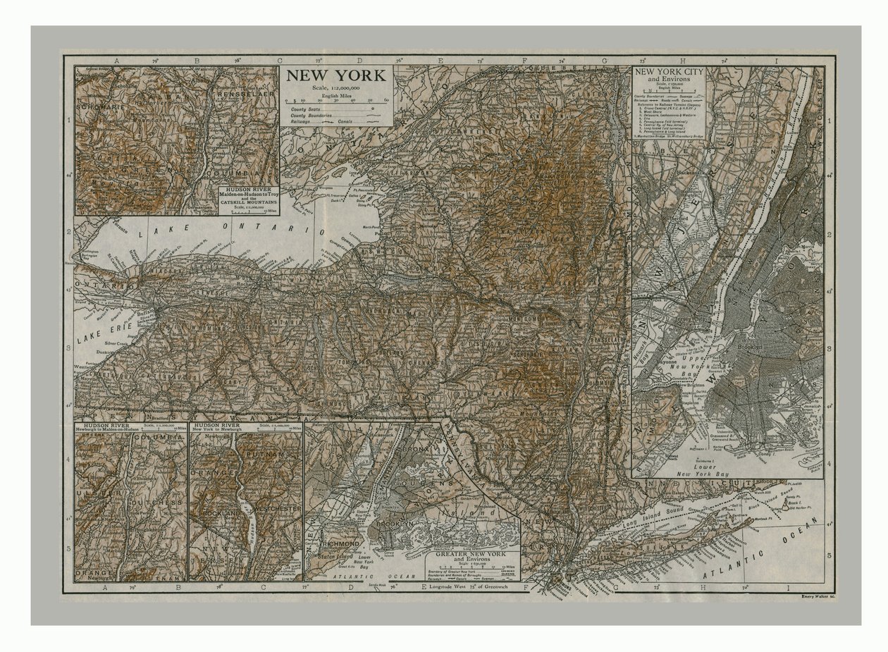 Kort over New York, omkring 1900-tallet. af Emery Walker