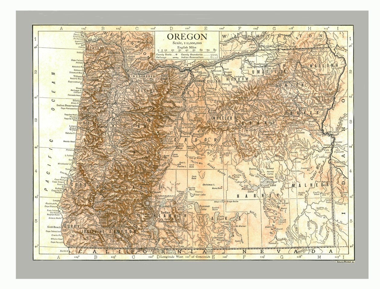Kort over Oregon, c1910. af Emery Walker