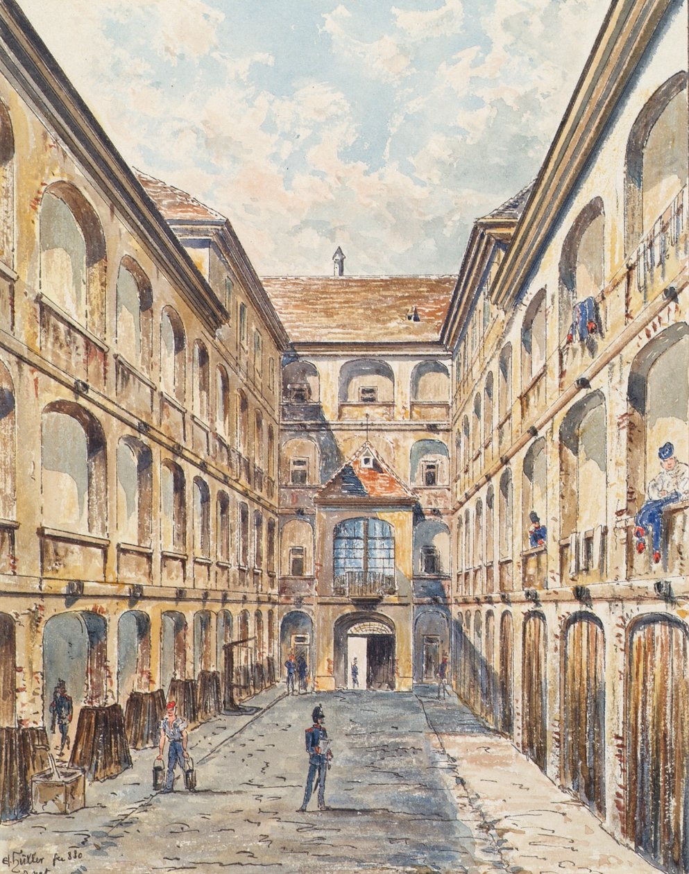 Den første gårdhave til Salzgries kaserne i Wien af Emil Hütter