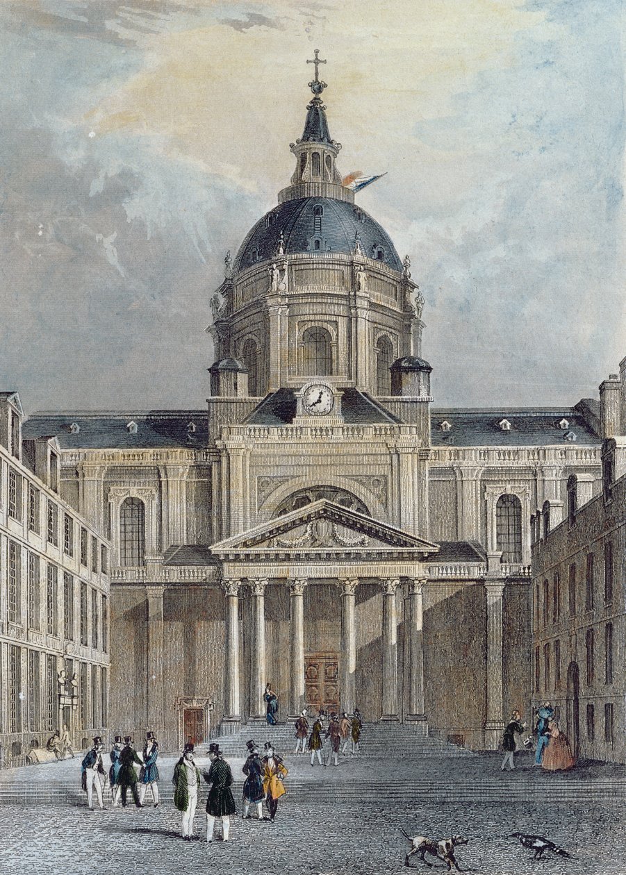 The Courtyard of the Sorbonne, midten af det 19. århundrede (farvegravering) af Emile and Rouergue Rouergue