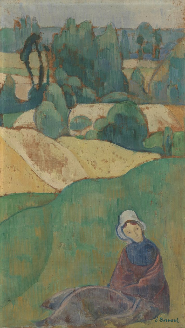 Kvinde sidder på en mark af Emile Bernard