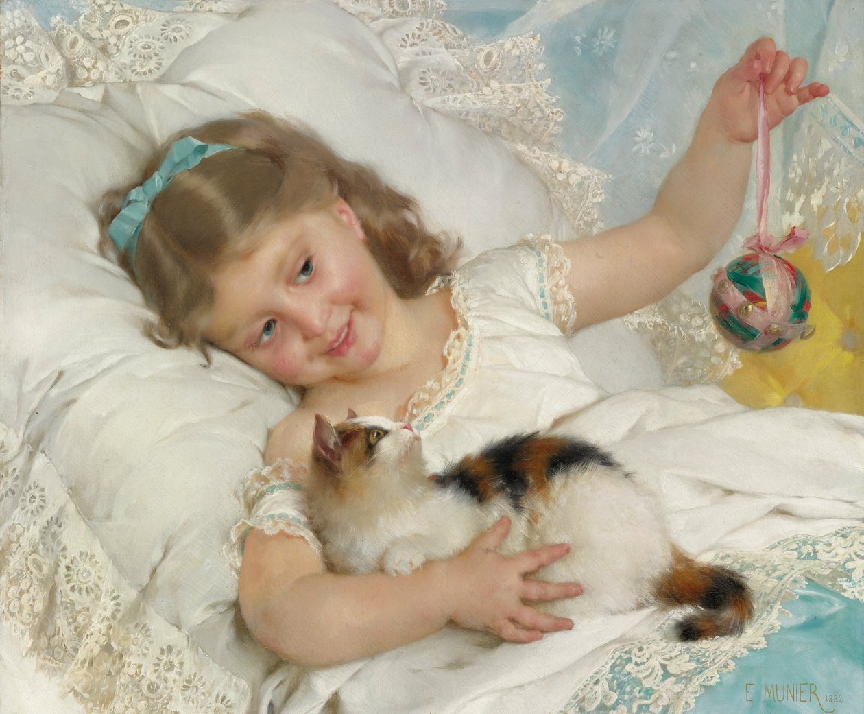 Ung pige og kat af Emile Munier