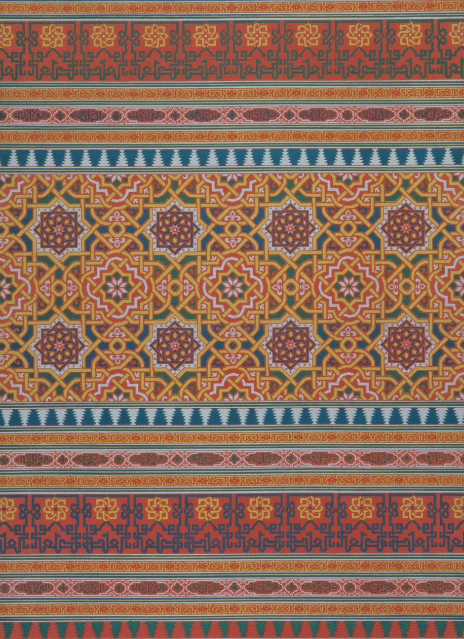 Tekstilfragment fra det 14. århundrede, fra `Arabisk dekoration`, graveret af Lemoine, udgivet af Lemercier und C., Paris, 1885. af Emile Prisse d