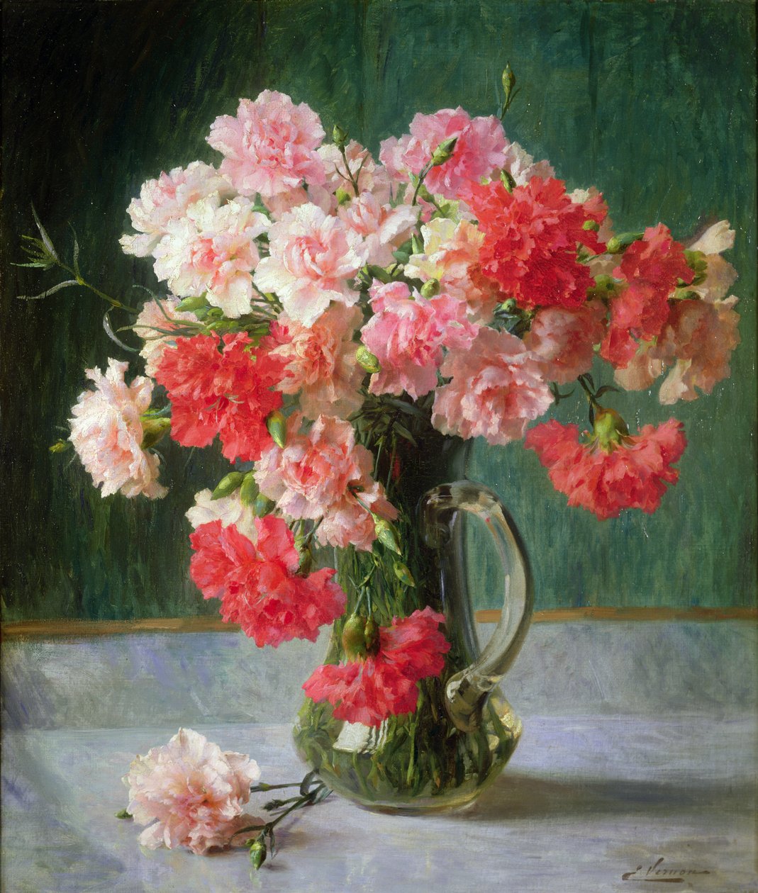 Stilleben af nelliker af Emile Vernon