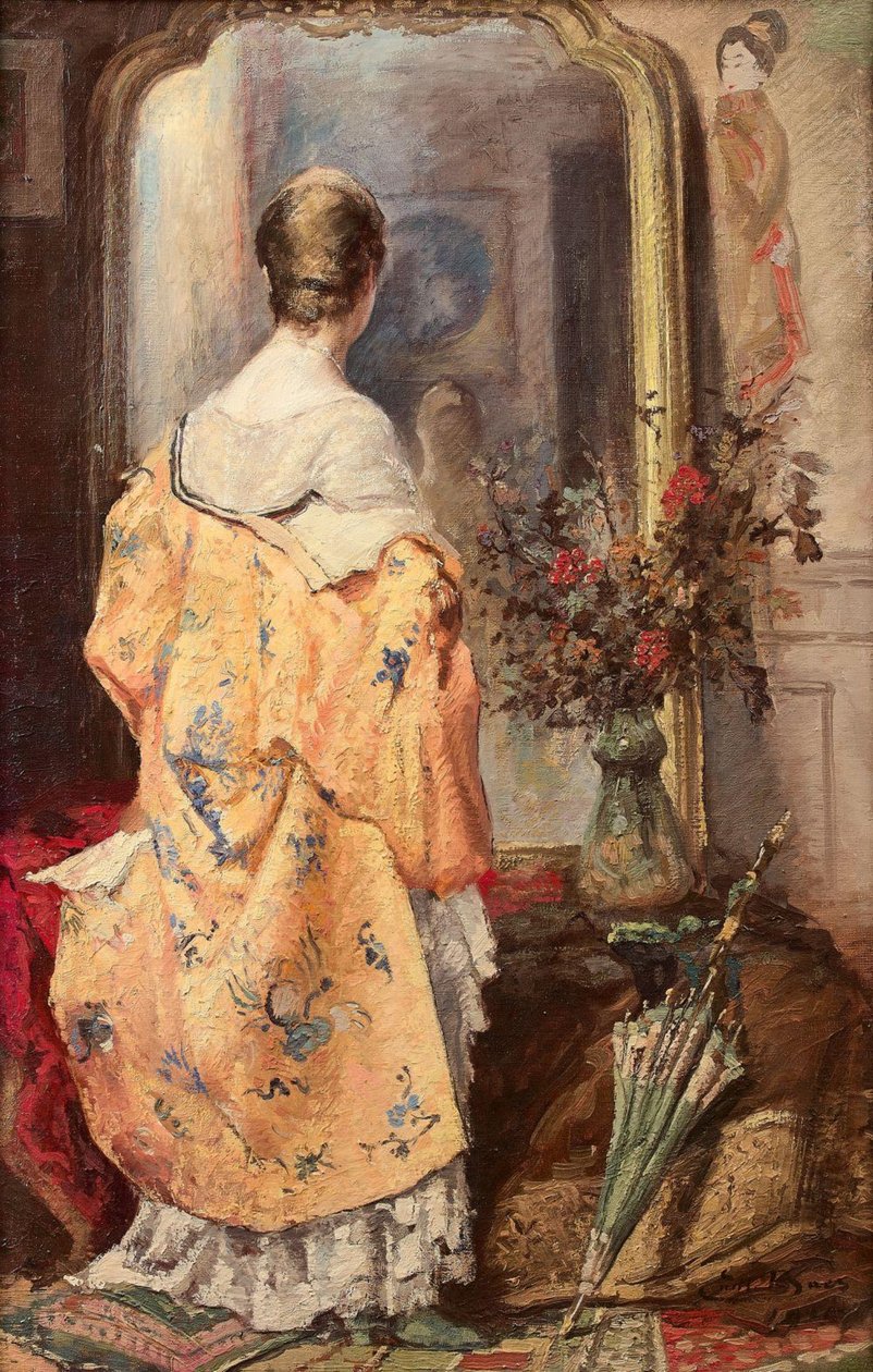 Ung kvinde foran et spejl af Emile Baes