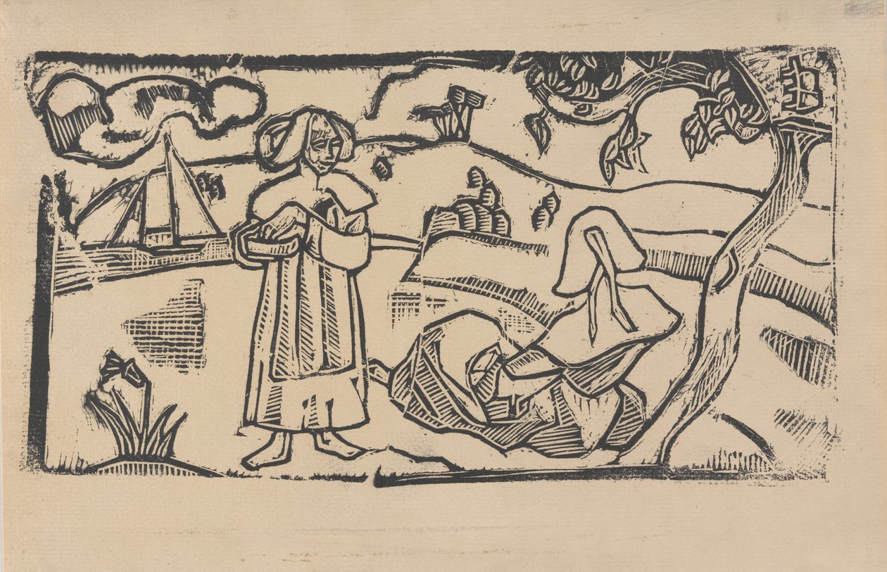 To bretonske kvinder, ca. 1891 (træbloktryk) af Emile Bernard
