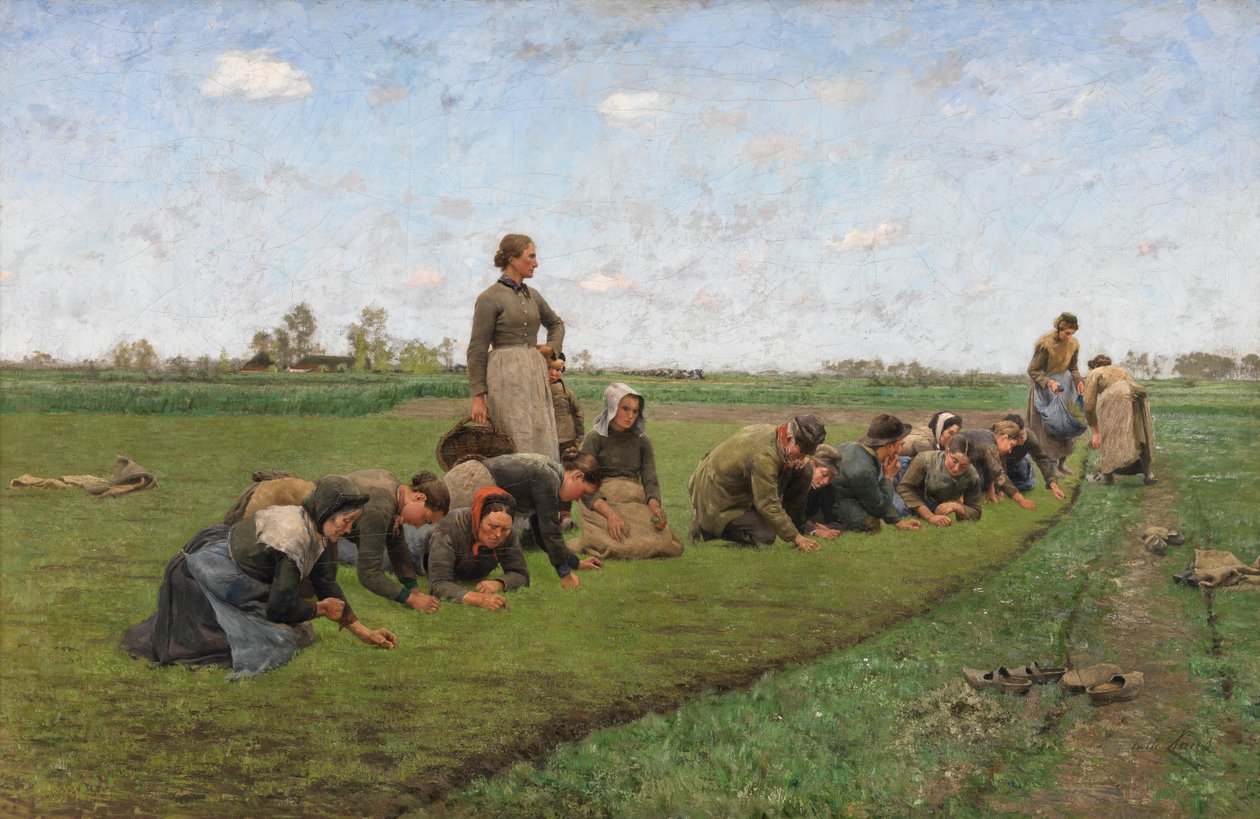 Lugning af hør i Flandern af Emile Claus