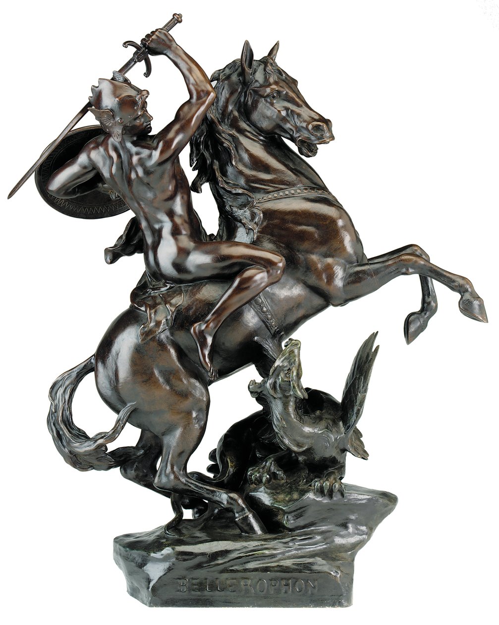 Bellerophon dræber Chimaera (bronze) af Emile Louis (after) Picault