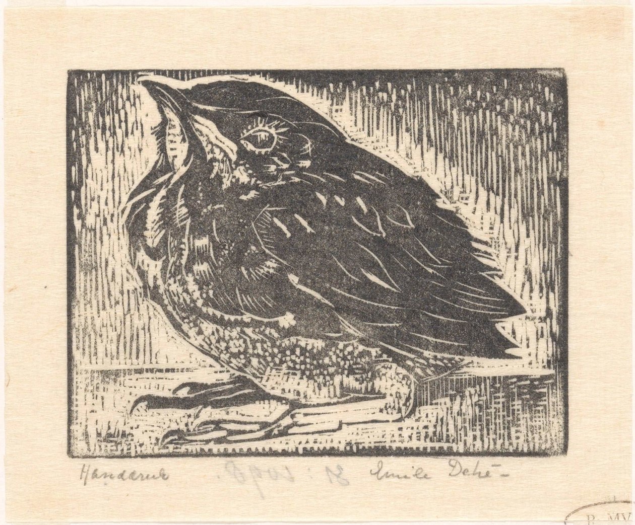 fugleunge af Emilius Wilhelmus Dehé (signed by artist)